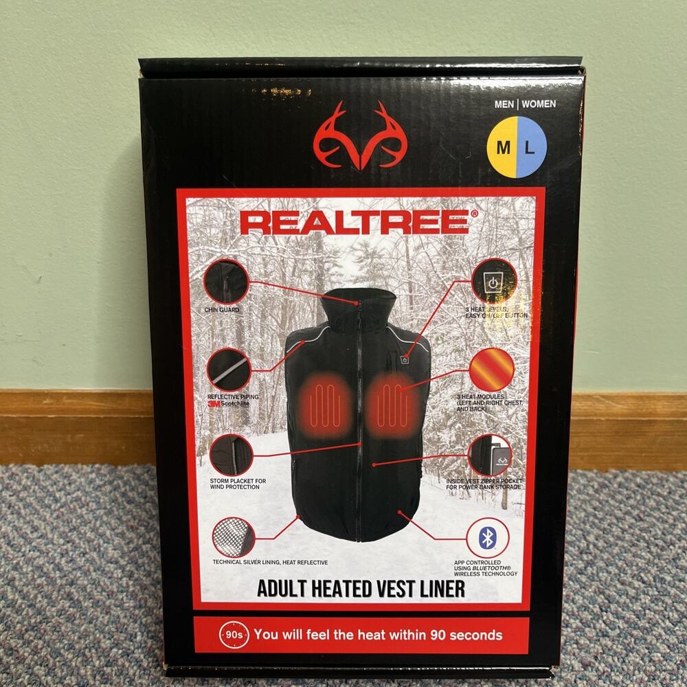 Realtree Adult Heated Vest Liner with Rechargeable Power Bank--Men M--Woman L